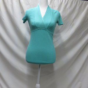 Women's Short Sleeve Mint Green Cross Wrap Ribbed Top